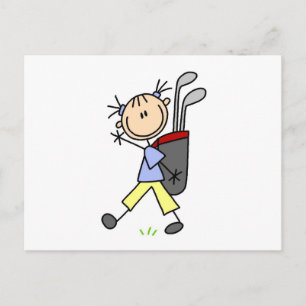 Girl Golfer with Bag and Klubbs Vykort