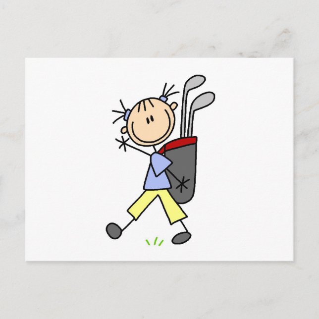 Girl Golfer with Bag and Klubbs Vykort (Framsida)