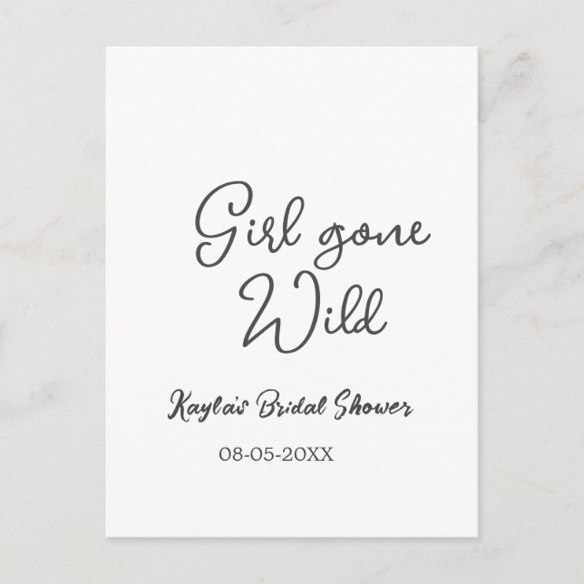 Girl gone wild bridal shower name date simple mini vykort (Framsida)