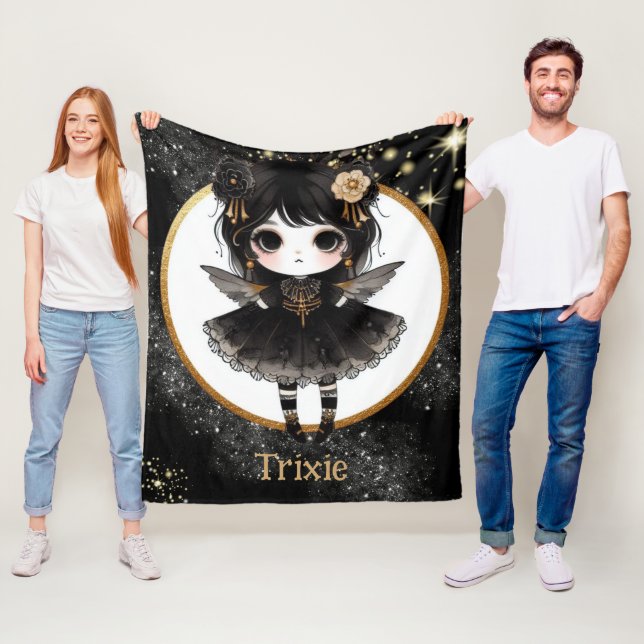 Girl Goth Cute Anpassningsbar Decor Gift Gothic An Fleecefilt (På plats)