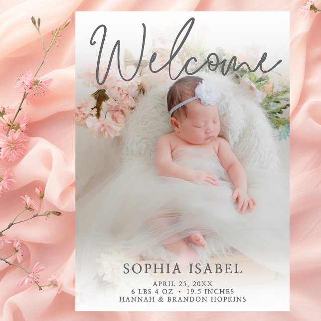 Girl Grått Welcome Photo Birth Notice Inbjudningar (Skapare uppladdad)