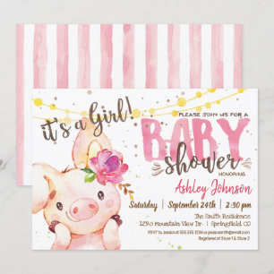 Girl Gris Baby Shower Farm-inbjudan Farm Inbjudningar