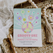 Girl Groovy One Retro Birthday-inbjudan