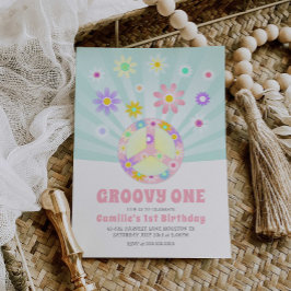 Girl Groovy One Retro Birthday-inbjudan Inbjudningar