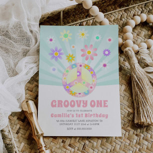 Girl Groovy One Retro Birthday-inbjudan Inbjudningar
