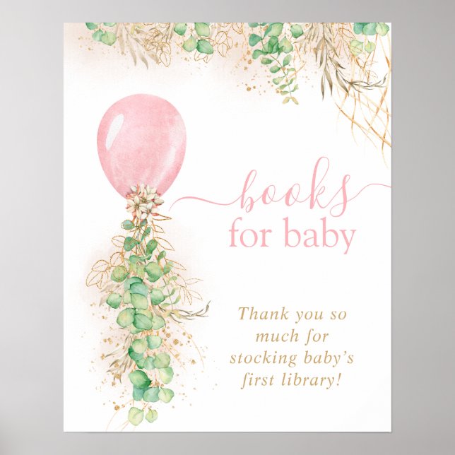 Girl Guld Eucalyptus Balloon Bokar För Baby Poster (Framsidan)