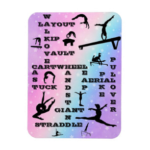 Girl Gymnastics Skills Pastel Stars Crosswords Magnet