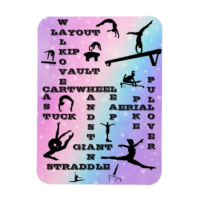 Girl Gymnastics Skills Pastel Stars Crosswords Magnet (Vertikal)