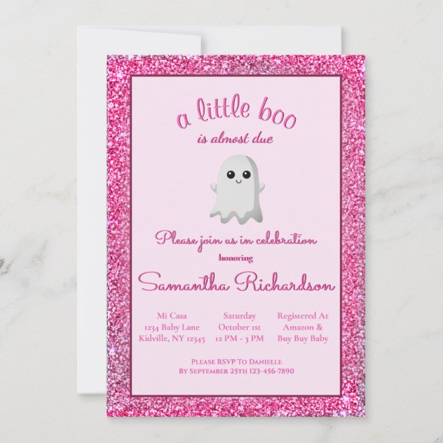 Girl Halloween Baby Shower Cute Ghost Little Boo Inbjudningar (Framsida)