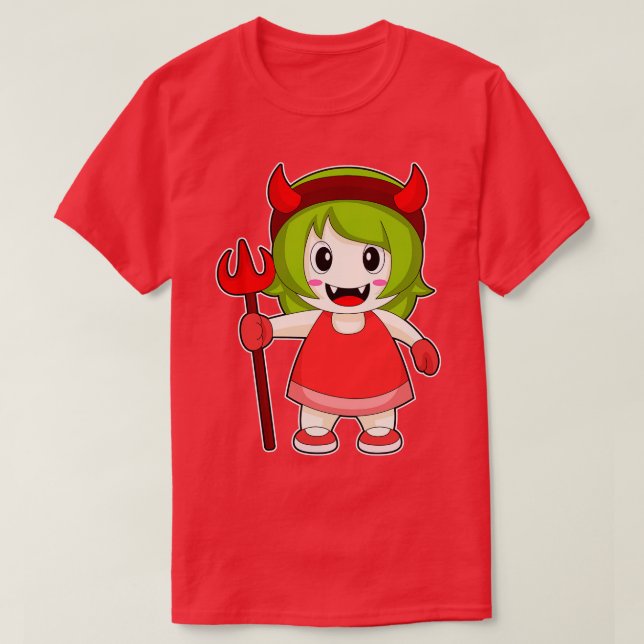 Girl Halloween Djävulen Trident T Shirt (Design framsida)