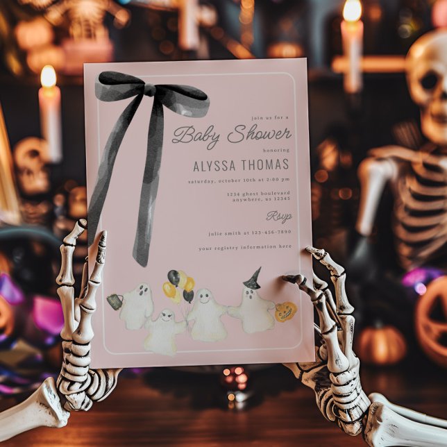 Girl Halloween Ghost och Black Bow Baby Shower Inbjudningar (Skapare uppladdad)