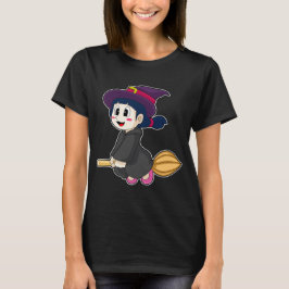 Girl Halloween Witch Broom T Shirt