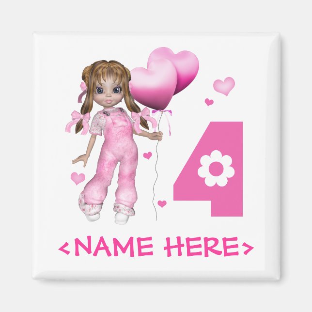 Girl Hearts 4e födelsedagen Magnet (Framsidan)