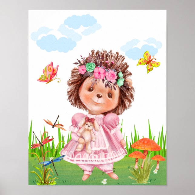 Girl Hedgehog in a Garden Poster (Framsidan)