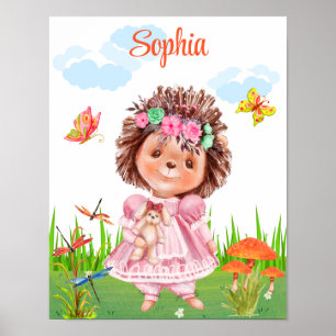 Girl Hedgehog in a Garden with Namn Poster