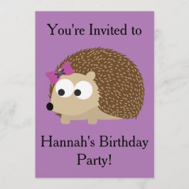 Girl Hedgehog Party-inbjudan Inbjudningar