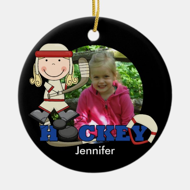 Girl Hockey Player Photo Ornament (Framsidan)