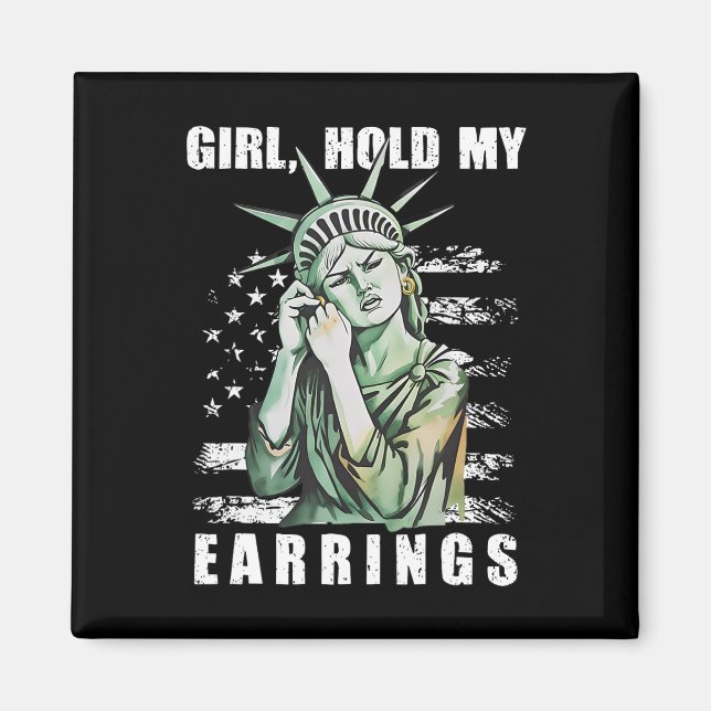 Girl hold my Earrings Statue Subtle ResistTrump H Magnet (Framsidan)