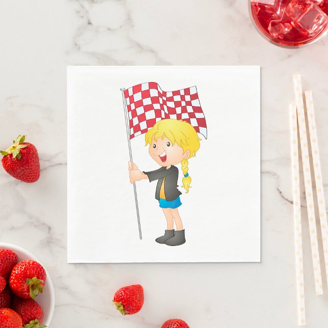Girl Holding A Checkered Flagga Napkins Pappersservett (Skapare uppladdad)