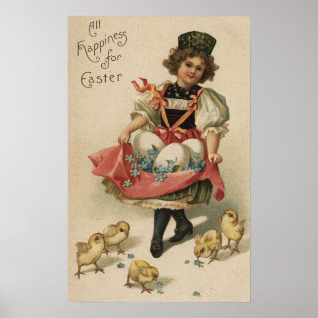 Girl Holding Eggs med Chickar Poster (Framsidan)