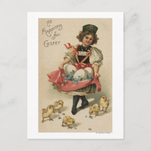 Girl Holding Eggs med Chickar Vykort