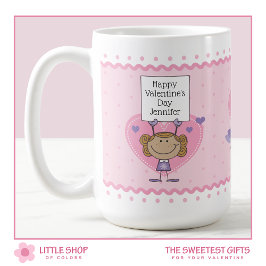 Girl Holding Sign Love birds Valentine Day Kaffemugg