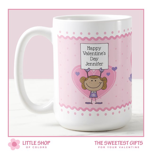 Girl Holding Sign Love birds Valentine Day Kaffemugg (Skapare uppladdad)