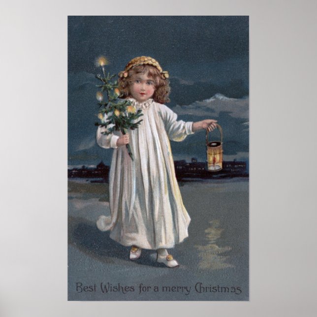 Girl Holding Träd och Lantern Poster (Framsidan)