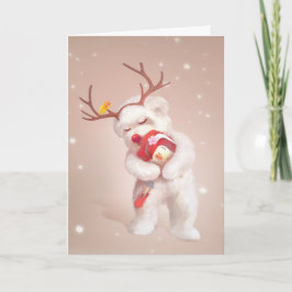 Girl Hugger Hund i Reindeer Antlers Kort