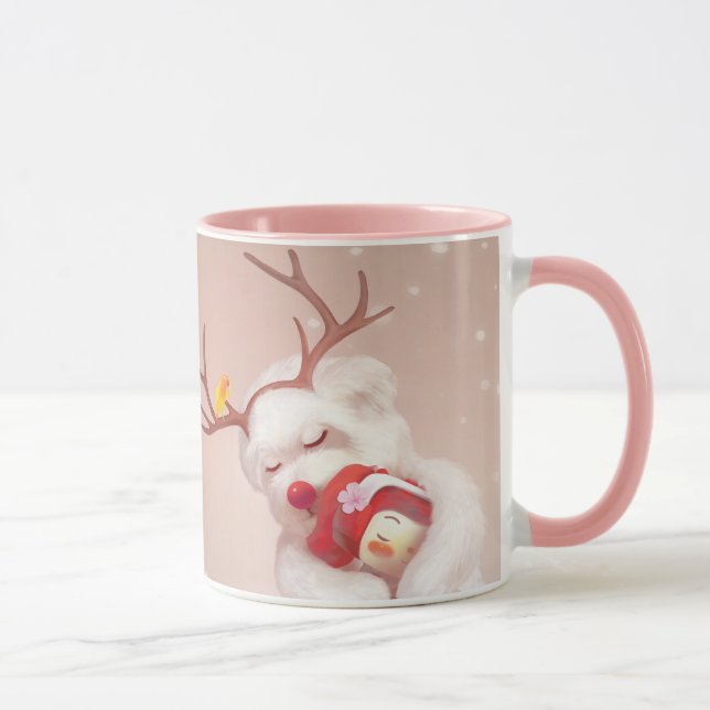 Girl Hugger Hund i Reindeer Antlers Mugg (Höger)