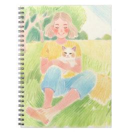 Girl hugging a cat anteckningsbok