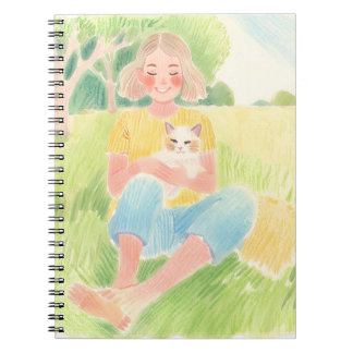 Girl hugging a cat anteckningsbok