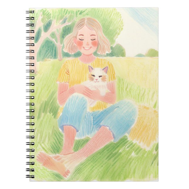 Girl hugging a cat anteckningsbok (Framsidan)