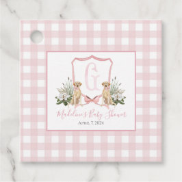 Girl Hund Rosa Gingham Favor Taggs Gåvor Etiketter