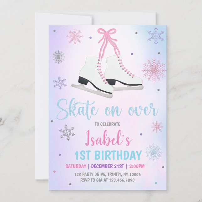 Girl Ice Skating Birthday Inbjudningar (Framsida)