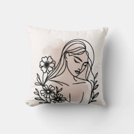 Girl Illustration Pillow – Modern Artistic Accent Kudde