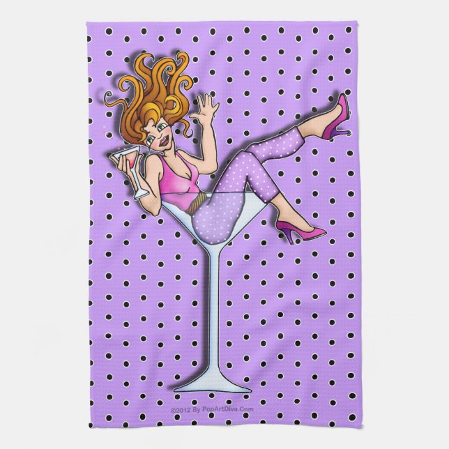GIRL IN A MARTINI GLASS KITCHEN - PUB TOWEL (Lav) Kökshandduk (Vertikal)