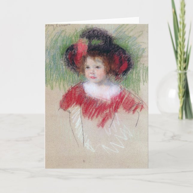 Girl in Big Bonnett and Red Dress, Mary Cassatt Kort (Framsida)