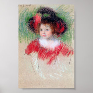 Girl in Big Bonnett and Red Dress, Mary Cassatt Poster