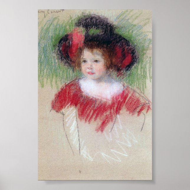 Girl in Big Bonnett and Red Dress, Mary Cassatt Poster (Framsidan)
