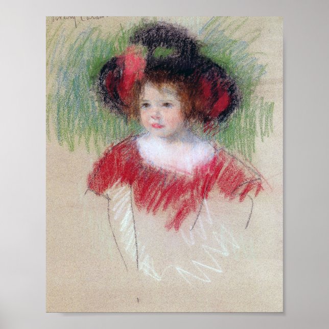 Girl in Big Bonnett and Red Dress, Mary Cassatt Poster (Framsidan)