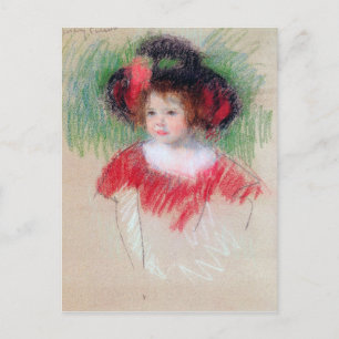 Girl in Big Bonnett and Red Dress, Mary Cassatt Vykort