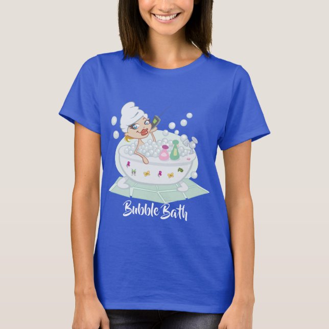 Girl in Bubble Bath Blue T Shirt (Framsida)