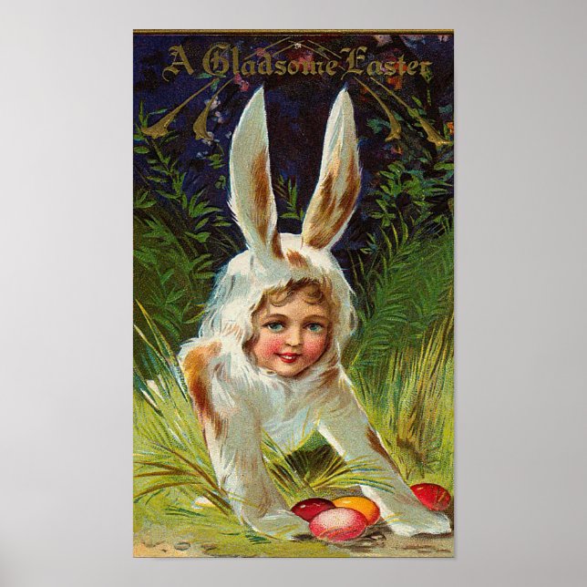 Girl in Bunny Costume Vintage Påsk Poster (Framsidan)