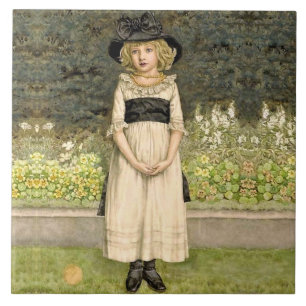 Girl in Garden Kate Greenaway Kakelplatta