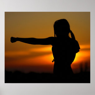 Girl in Karate Sunset Poster