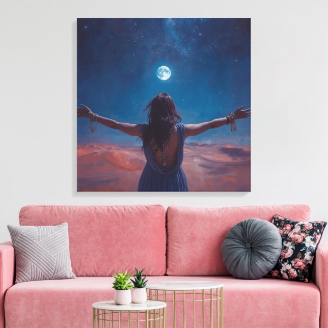 "Girl in Moonlight | Aesthetic Night Sky Wall Art Canvastryck (Insitu (Vardagsrum))