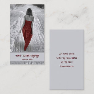 Girl in Red Dress Gothic Winter Visitkort
