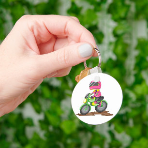 Girl in Rosa Riding a Bike Keychain Nyckelring