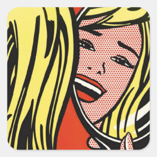 Girl in Spegel - Lichtenstein - Vintage Pop Art Fyrkantigt Klistermärke